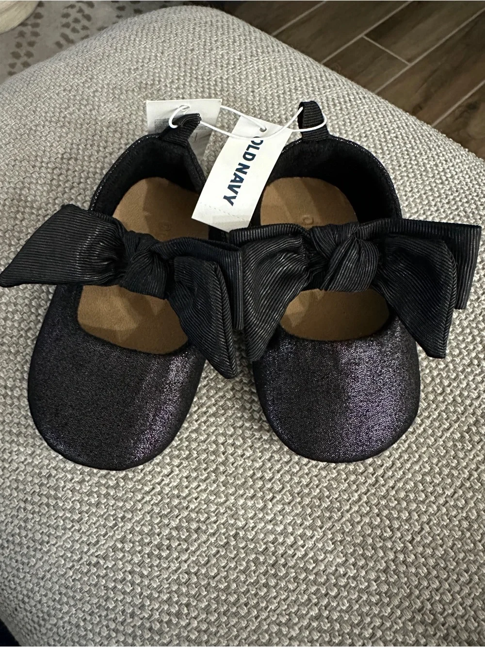 Old Navy Canvas Bow Ballet Flats Black Glitter Baby Size 6-12 months